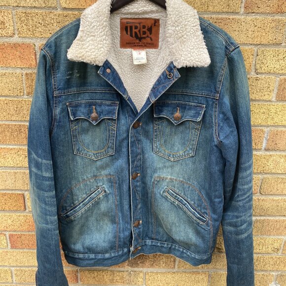 Vintage True Religion DALTRY Sherpa Denim Jacket XL Blue - Picture 2 of 10